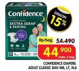 Promo Harga Confidence Adult Diapers Classic Night XL6, M8, L7 6 pcs - Superindo