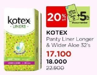 Promo Harga Kotex Fresh Liners Longer & Wider Scented Aloevera 32 pcs - Watsons