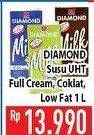 Promo Harga DIAMOND Milk UHT Full Cream, Chocolate, Low Fat High Calcium 1 ltr - Hypermart