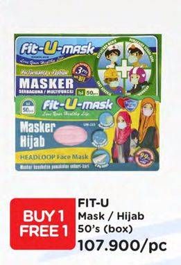 Promo Harga FIT-U-MASK Masker Hijab Headloop, 3Ply 99% BFE 50 pcs - Watsons