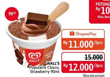 Promo Harga WALLS Populaire Chocolate Vanilla, Strawberry Vanilla 90 ml - Alfamidi