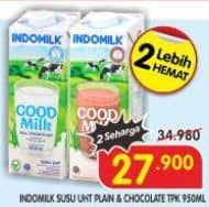 Promo Harga Indomilk Susu UHT Full Cream Plain, Cokelat 950 ml - Superindo