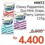 Promo Harga MINTZ Candy Chewy Mint Doublemint, Grapemint, Cherrymint, Peppermint 115 gr - Alfamidi