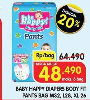 Promo Harga Baby Happy Body Fit Pants M32, L28, XL26 26 pcs - Superindo