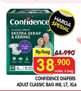 Promo Harga Confidence Adult Classic Night Ekstra Serap & Kering M8, L7, XL6 6 pcs - Superindo