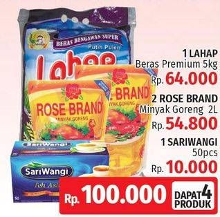 Promo Harga Lahap Beras Premium + 2 Rose Brand Minyak Goreng + Sariwangi Teh Asli  - LotteMart