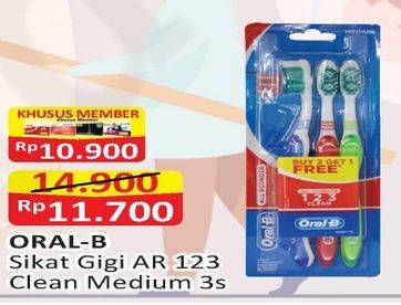 Promo Harga ORAL B Toothbrush All Rounder 1 2 3 Medium 3 pcs - Alfamart