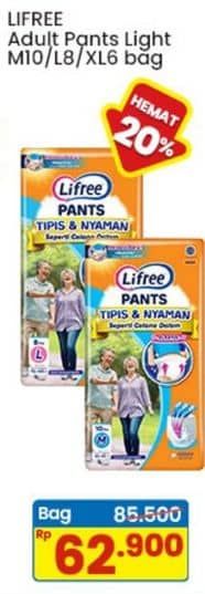 Promo Harga Lifree Popok Celana Tipis & Nyaman Bergerak M10, L8, XL6 6 pcs - Indomaret