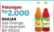 Promo Harga MARJAN Syrup Squash Orange, Coco Pandan 450 ml - Alfamart