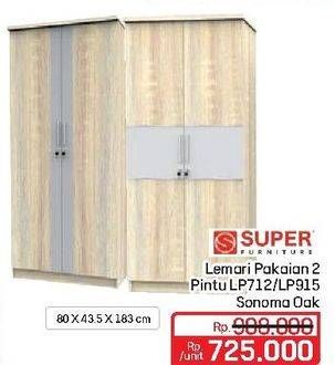 Promo Harga Super Furniture Lemari 2 Pintu LP-712 Sonoma, LP-915 Sonoma  - Lotte Grosir