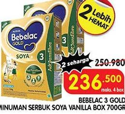 Promo Harga BEBELAC 3 Gold Soya Susu Pertumbuhan Vanila 700 gr - Superindo