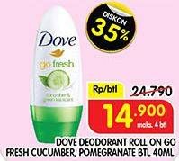 Promo Harga DOVE Deo Roll On Go Fresh Cucumber Green Tea Scent, Go Fresh Pomegranate Lemon Verbena Scent 40 ml - Superindo