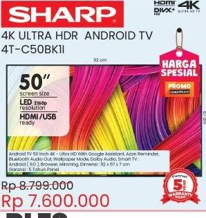 Promo Harga SHARP 4T-C50BK1I | Android UHD TV 50"  - Courts