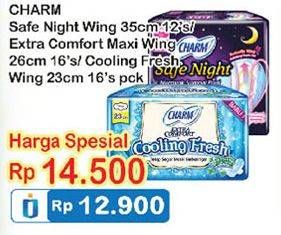 Promo Harga CHARM Safe Night Wing 35cm 12s / Extra Comfort Maxi 26cm 16s / Cooling Fresh 23cm 16s  - Indomaret