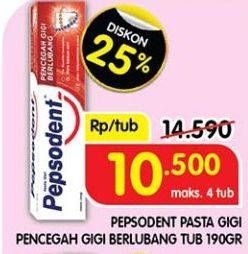 Promo Harga Pepsodent Pasta Gigi Pencegah Gigi Berlubang 190 gr - Superindo