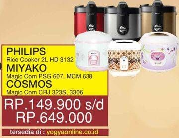 Promo Harga PHILIPS  Rice Cooker HD 3132 / MIYAKO PSG-607/MCM-638 / COSMOS CRJ3223/CRJ3306  - Yogya