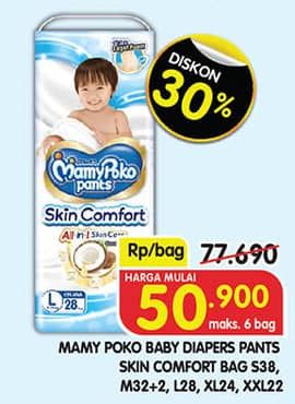 Promo Harga Mamy Poko Pants Skin Comfort M32+2, L28, XL24, XXL22 22 pcs - Superindo