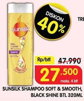 Promo Harga Sunsilk Shampoo Soft Smooth, Black Shine 340 ml - Superindo