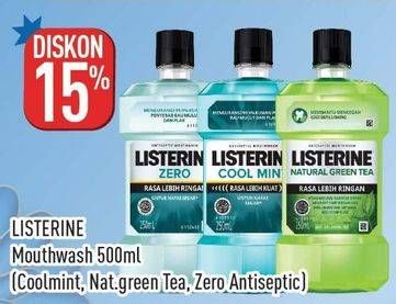 Promo Harga Listerine Mouthwash Antiseptic Cool Mint, Natural Green Tea, Zero 500 ml - Hypermart
