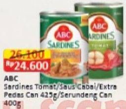 Promo Harga ABC Sardines Saus Tomat, Saus Cabai, Saus Ekstra Pedas, Bumbu Serundeng 400 gr - Alfamart