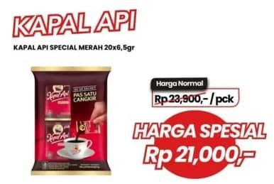 Promo Harga Kapal Api Kopi Bubuk Special per 20 sachet 6 gr - Carrefour