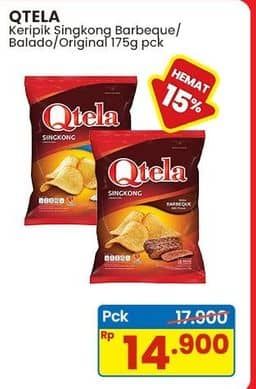 Promo Harga Qtela Keripik Singkong Barbeque, Balado, Original 185 gr - Indomaret
