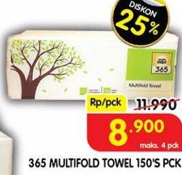 Promo Harga 365 Multifold Towel 150 sheet - Superindo