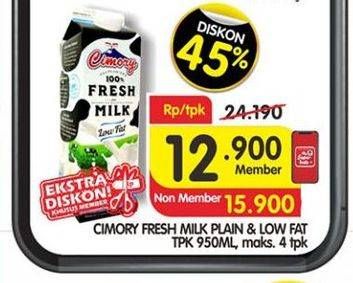 Promo Harga CIMORY Fresh Milk Plain, Low Fat 950 ml - Superindo