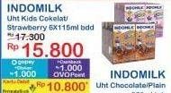 Promo Harga Indomilk Susu UHT Kids Cokelat, Stroberi per 6 tpk 115 ml - Indomaret