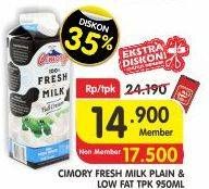 Promo Harga CIMORY Fresh Milk Plain, Low Fat 950 ml - Superindo