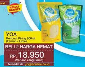 Promo Harga YOA Pencuci Piring Lemon, Lime 800 ml - Yogya