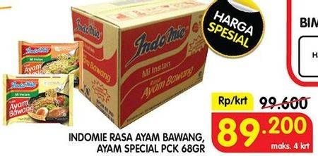 Promo Harga INDOMIE Mi Kuah Ayam Bawang, Ayam Spesial per 40 pcs 69 gr - Superindo