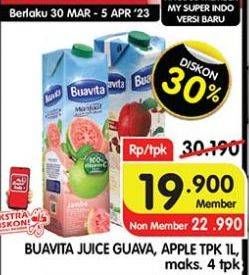 Promo Harga Buavita Fresh Juice Apple, Guava 1000 ml - Superindo