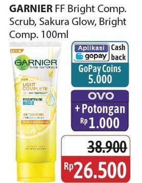 Promo Harga Garnier Facial Cleanser Bright Complete Face Scrub, Sakura Glow Face Wash, Bright Complete Face Wash 100 ml - Alfamidi