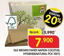 Promo Harga 365 Brown Paper Napkin Cocktail Hygiene & Natural 100 sheet - Superindo
