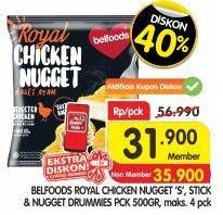 Promo Harga BELFOODS Royal Nugget Chicken Nugget S, Chicken Nugget Stick, Chicken Nugget Drummies 500 gr - Superindo