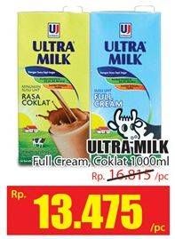 Promo Harga ULTRA MILK Susu UHT Full Cream, Chocolate 1000 ml - Hari Hari