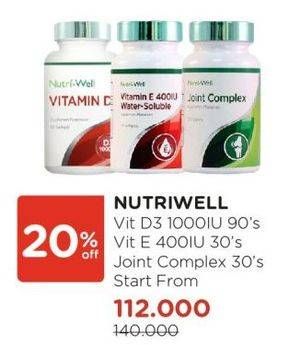 Promo Harga Nutriwell Vitamin D3 1000 IU/Nutriwell Vitamin E 400IU Water Soluble/Nutriwell Joint Complex  - Watsons