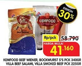 Promo Harga KEMFOOD Beef Wiener, Bockwurst/ VILLA Beef Salami, Smoked Beef  - Superindo