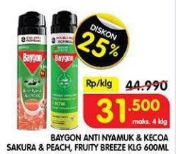 Promo Harga Baygon Insektisida Spray Japanese Peach, Fruity Breeze 600 ml - Superindo