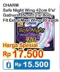 Promo Harga CHARM Safe Night 35cm, 42cm / Body Fit Extra Maxi Wing 30s  - Indomaret