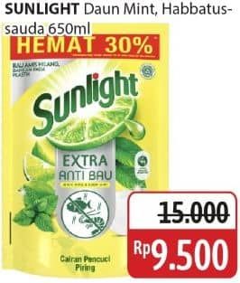 Promo Harga Sunlight Pencuci Piring Anti Bau With Daun Mint, Higienis Plus With Habbatussauda 650 ml - Alfamidi