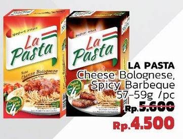 Promo Harga LA PASTA Spaghetti Instant Cheese Bolognese, Spicy Barbeque 57 gr - LotteMart