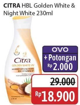Promo Harga Citra Hand & Body Lotion Golden White UV Coconut Oil Turmeric, Night Whitening Grapeseed Oil Yoghurt 230 ml - Alfamidi