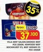 Promo Harga VILLA Smoked Beef/Salami 225gr/KEMFOOD Beef Wiener/Bockwurst 340gr  - Superindo