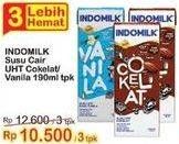 Promo Harga INDOMILK Susu UHT Cokelat, Vanila 190 ml - Indomaret