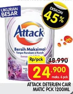 Promo Harga Attack Sensor Matic Detergent Liquid 1200 ml - Superindo