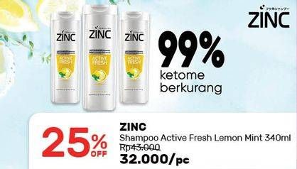 Promo Harga ZINC Shampoo Active Fresh Lemon 340 ml - Guardian