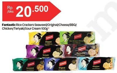 Promo Harga FANTASTIC Rice Crackers Seaweed, Original, Cheese, BBQ, Chicken, Teriyaki, Sour Cream 100 gr - Carrefour