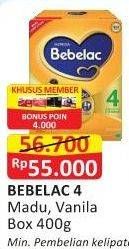 Promo Harga BEBELAC 4 Susu Pertumbuhan Madu, Vanila 400 gr - Alfamart